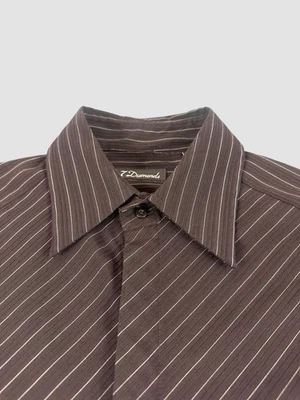 7 Diamonds Men’s Large Dark Brown Striped Dress Shirt Long Sleeve Button Up - Image 1 of 4