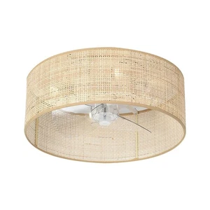 Bamboo Small DC Ceiling Fan with Light Fixture and Remote Control,Boho Enclos... - Picture 1 of 8