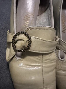 ORIGINAL 50 VNTG Vitality Shoes 6.5 Cream Buckle Block Leather Heels Party - Picture 1 of 8