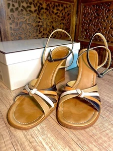 Coach Trista hellbraun dreifarbiger italienischer Lederschuh mit Riemchen Keilabsatz 8,5 mit Karton - Bild 1 von 18