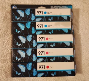 5 CARTUCCE INCHIOSTRO ORIGINALI HP 971 CN622AM CN623AM NUOVE SIGILLATE 2023 CIANO MAGENTA SET - Foto 1 di 15