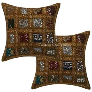 Pillow Cover Handcrafted Ethnic Patchwork Decor Car Sofa Cushion Case 16 x 16 in