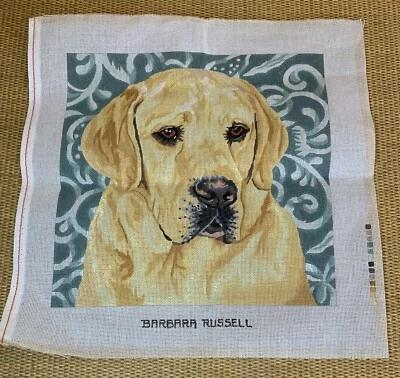 Barbara Russell Hand Painted Needlepoint Canvas Yellow Lab Dog 12x12 READ - Image 1 of 4