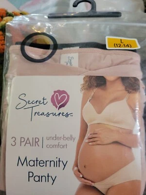 Paquete de 3 bragas de maternidad Secret Treasures nude negras rosa tiro bajo vientre L Foto 1 de 4