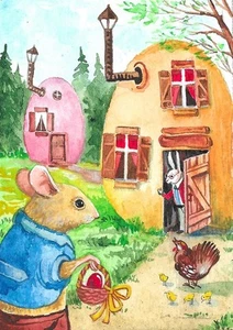 IMPRESIÓN ACEO DE PINTURA RYTA EASTER RATONES CONEJO RATÓN CONEJITO ARTE POPULAR huevo de granja 🙂 - Imagen 1 de 1