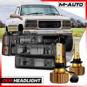 Chrome Smoked Headlight+Bumper w/6500K LED Bulbs for 94-00 GMC C/K Yukon Pickup - Picture 1 of 17