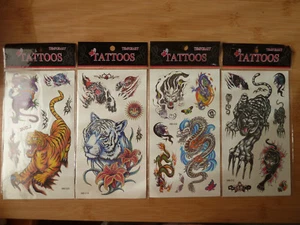 4x TEMPORARY TATTOO Costume Party Body Art Fake tattoo Stickers (20.5cmx10cm) - Picture 1 of 28