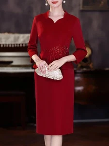 Women's Embroidered Floral Evening Gown Three Quarter Sleeve Wedding Dress - Picture 1 of 7