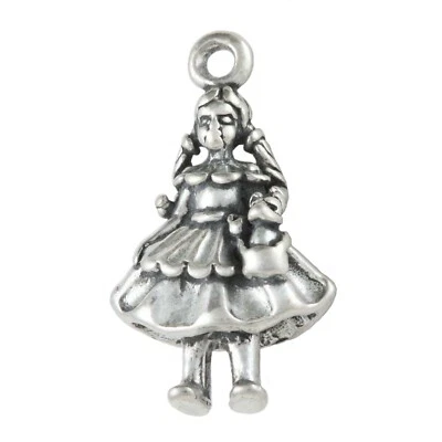 Berloque Dorothy Girl and Dog Toto Wizard of Oz 3D 925 prata esterlina maciça - Imagem 1 de 4