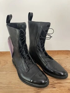 NWOB Inch2 Black Lace Up Leather Brogue Boots Handcrafted Women’s Size 36 NWT - Picture 1 of 8