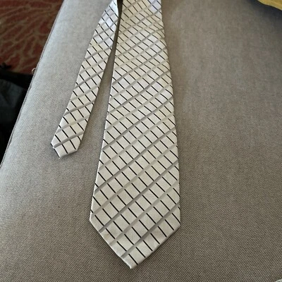 Pierre Cardin 100% Silk Men's Necktie Silver Geometric Diamond Geometric Squares - Image 1 of 4
