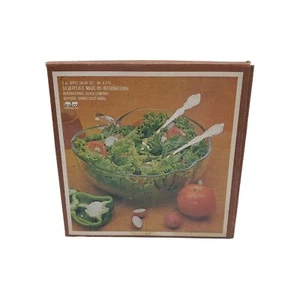 Apple Shaped Glass Salad Serving Bowl 10" With Silverplated Serving Fork & Spoon - Picture 1 of 3