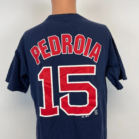 Majestic Dustin Pedroia Boston Red Sox Jersey T Shirt MLB Baseball Blue Size M Cover