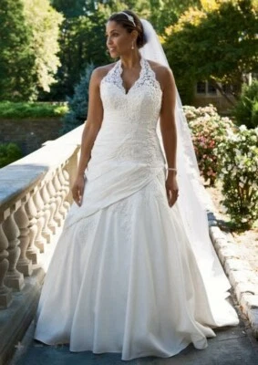 Davids Bridal wedding dress Sz10 Taffeta Side-Draped Trumpet Gown - Image 1 of 4