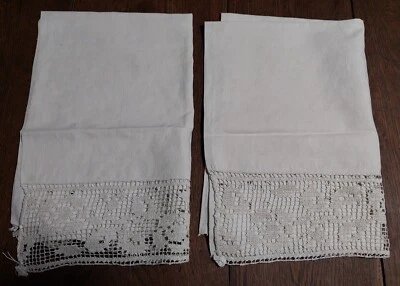 Paire de rideaux lin écru crochet et jours 49 X 76 cm - Photo 1/4