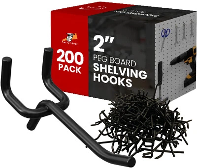 200 pcs 2" Length Black Steel PEG Board Shelving 20 lbs PEG HOOKS Wholesale Lot  - Image 1 of 4