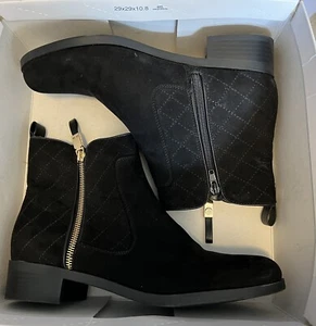 Tommy Hilfiger Patron2 Quilted Suede Zipper Ankle Boots in Black Womens Size 10 - Picture 1 of 5