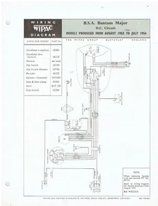 B.S.A. BANTAM MAJOR MODELS 1955/56 WIPAC AC BELEUCHTUNG SCHALTPLAN BULLETIN - Bild 1 von 1