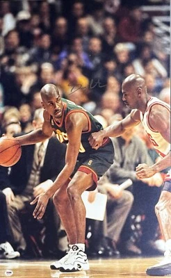 Gary Payton Signed 20x30 Super Sonics Photo W Michael Jordan PSA 4A23517 - Image 1 of 2