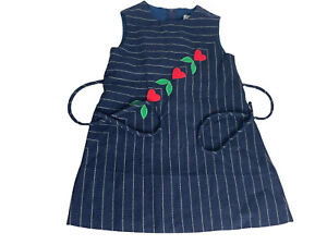 Florence Eiseman Marshall Fields Red Hearts blue striped dress sz 4