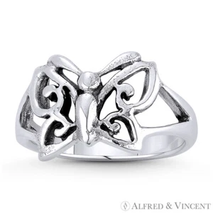Anello Pila Destro Argento Sterling 925 Ossidato Charm Animale Spirito Farfalla - Foto 1 di 1