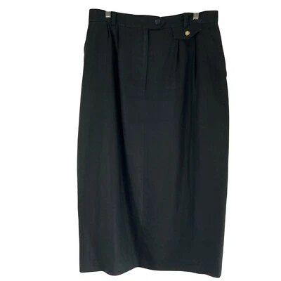 Falda Talbots Negra Midi Plisada Lino Talla 16 Cremallera-Botón Cierre Frontal Forrada Foto 1 de 4