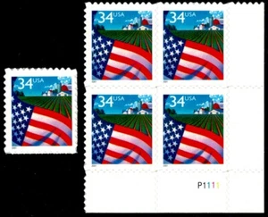 US Scott # 3470 Block Of 4 & One Single Stamp MNH, Flag - Picture 1 of 1
