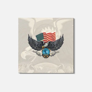 American Eagle mit USA Flagge 4" x 4" Quadrat Holzuntersetzer - Bild 1 von 3