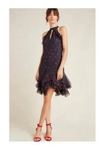 Abito Anthropologie in chiffon nero/rosso a pois con volant nuovo con etichetta. Taglia M. 180€. Fall Rush - Foto 1 di 10