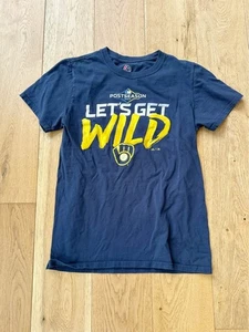 Pre Owned MLB Milwaukee Brewers Adult Small Shirt Lets Get Wild 2019 Postseason  - Picture 1 of 4