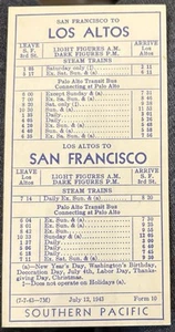 Southern Pacific Timetable - Los Gatos - San Francisco 1943 Form 10 - Picture 1 of 1