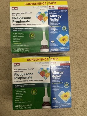 2 paquetes de propionato de fluticasona 144 aerosoles medidos y alivio de alergias 30 comprimidos Foto 1 de 4