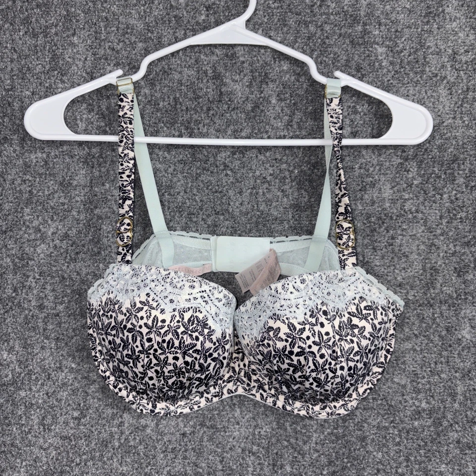 Sujetador Stella Mccartney Balconette Talla 36D Estampado de Hojas Azul Negro Con Aros Foto 1 de 4