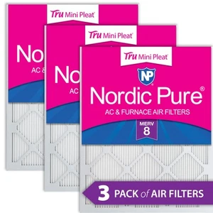 12x12x1 (11_3/4x11_3/4) Nordic Pure Tru Mini Pleat MERV 8 Air Filters 3 Pack - Picture 1 of 7