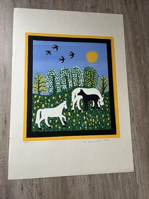 Minna Ennulat (1901 – 1985) Druck 1972 Kunstdruck limitiert 92/100 naive Kunst - Bild 1 von 4