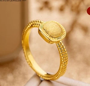 Pure 999 24K Yellow Gold Lucky 2mm Twist Square Ring 1.1-1.3g US Size 4-10 - Picture 1 of 6