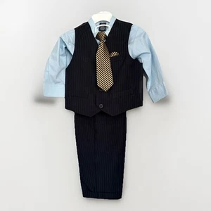 NAUTICA 4Pc Boy's Suit Size 2T Navy Jacket Vest Tie Pants Easter Wedding Ring - Picture 1 of 8