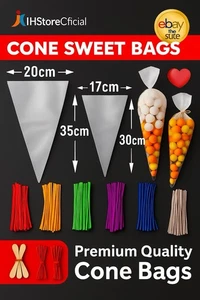 Cone Sweet Bags Cellophane Clear Plastic Candy Small Large Candy Gift Twist Ties - Picture 1 of 22