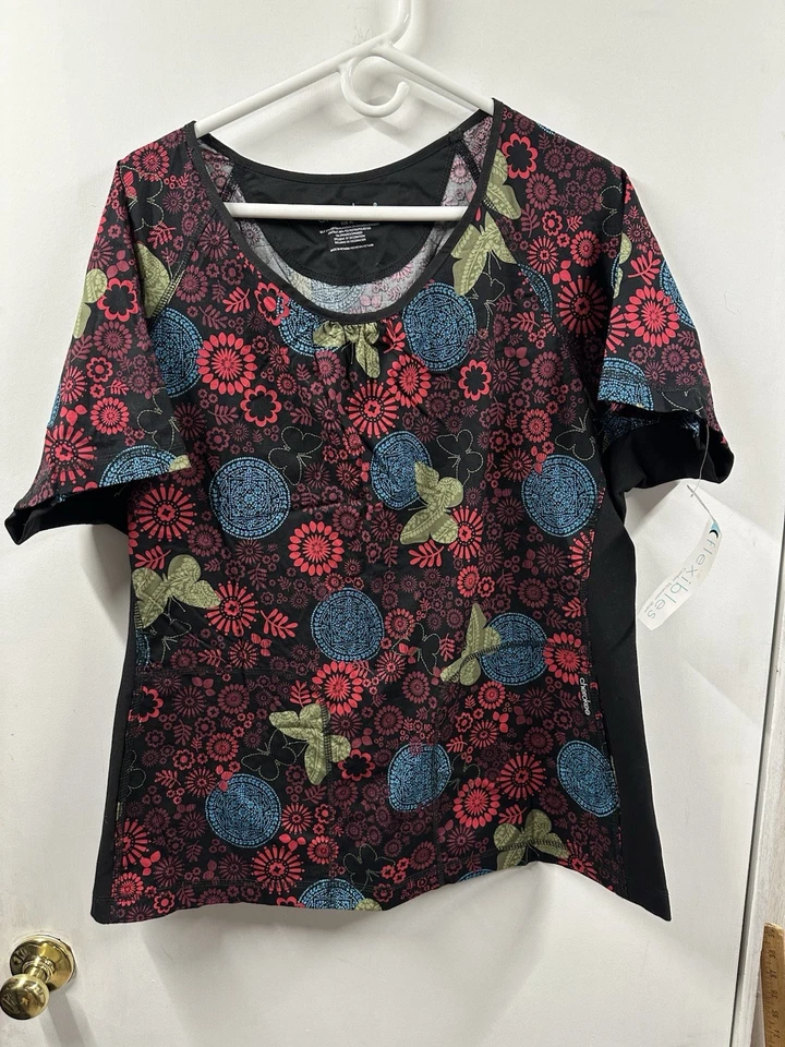 Net Cherokee FLEXIBLES Scrub Top Size Xl Floral stretch Sides - Image 1 of 4