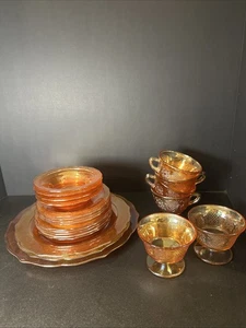 Federal Normandie Marigold Carnival Glass Lot – Plates Cups Bowls 22 pcs - Picture 1 of 16