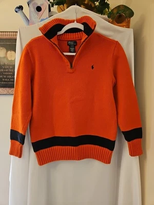 Boys Polo Ralph Lauren 1/4 Zip Up Orange/Navy Sweater Size 14-16 - Image 1 of 4