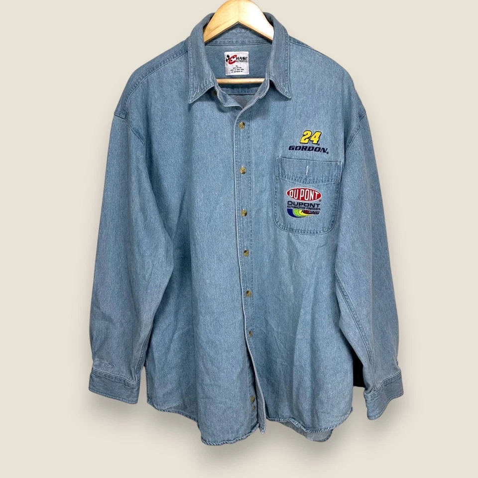 Vintage Jeff Gordon NASCAR Racing Chase Denim Button Shirt Mens XL Blue DuPont - Image 1 of 4