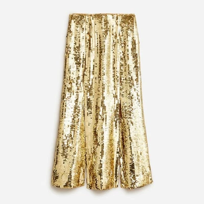 NWT J.Crew Collection Sequin Slip Midi in Light Khaki Gold Slit Hem Skirt 6 - Image 1 of 4