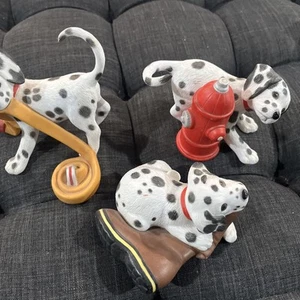 3 Princeton Gallery Dalmation Puppy Dog Fine Porcelain Figurine 1994 Bucket - Picture 1 of 10