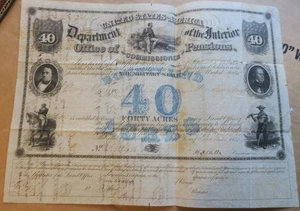 1851 U.S. MILITARY PENSION LAND WARRANT 40 ACRES TO GEORGE YOCUM BERKS CO. PA - Bild 1 von 9