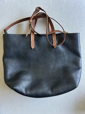 Madewell Black Tan Leather Zip Top Transit Tote Crossbody Bag EUC, $198 - Image 1 of 4
