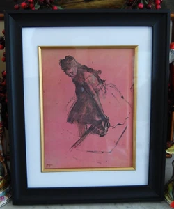 VTG FRAMED MATTED EDGAR DEGAS COLOR ART PRINT  DANCER ADJUSTING HER SLIPPER 1875 - Picture 1 of 23