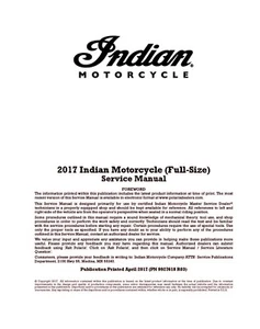3 Hole Paper Service Work Shop Repair Manual 2017 Indian Chief Vintage - Picture 1 of 13