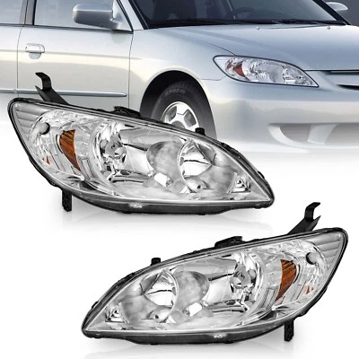 Pair Headlights Assembly For 2004-2005 Honda Civic 2/4 Door Halogen Headlamps Foto 1 de 2