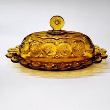 LE Smith MOON AND STARS Butter Dish Rich HONEY GOLD AMBER - Vintage 1950s 1960s